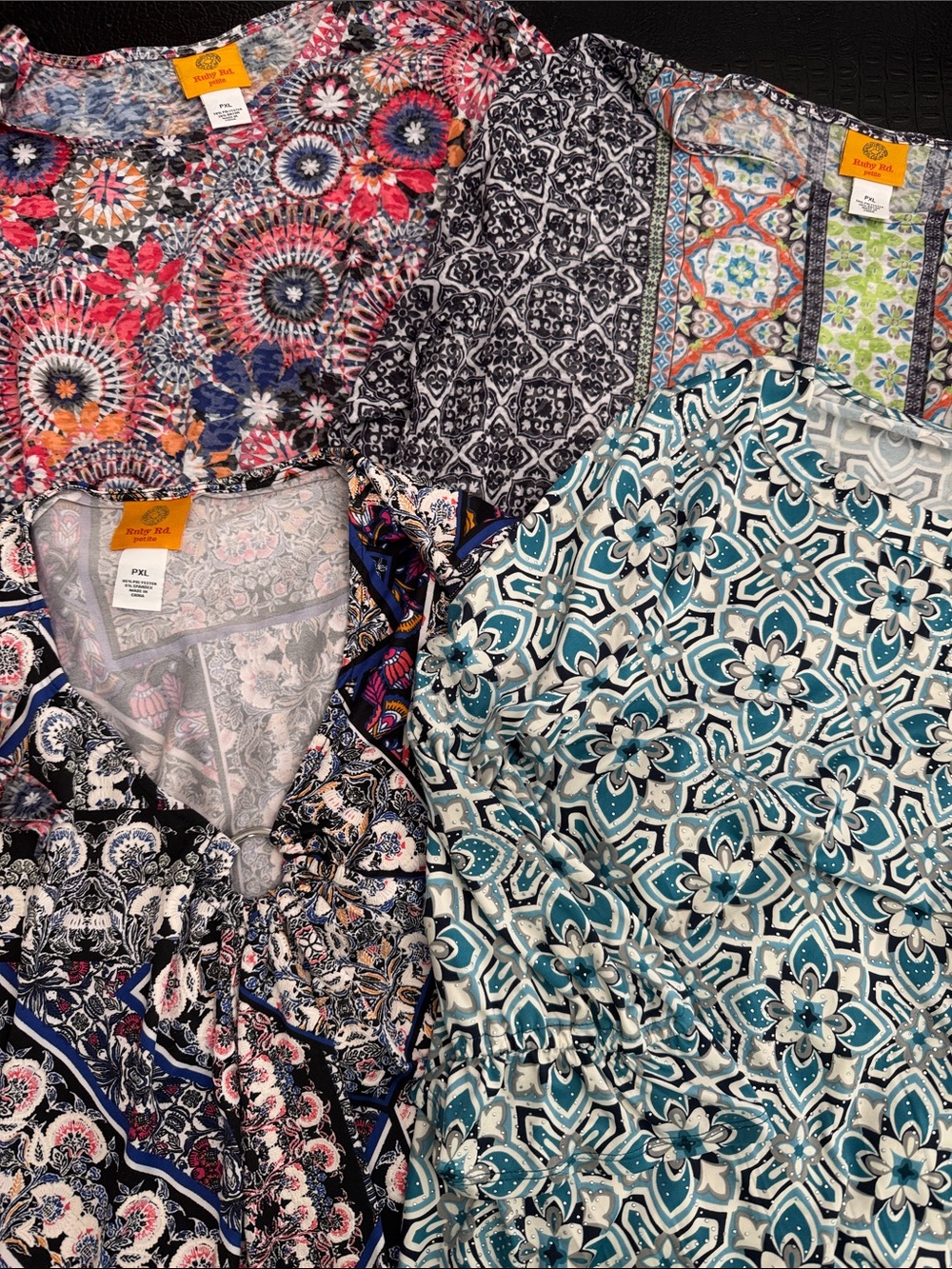 Ruby Rd. Mixed Printed Tunic Tops in Teal, Navy, Pink, Black lot # 1